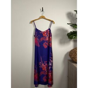 Banana Republic Floral Print Slip Dress Midi Blue Pink Size 8 Petite
